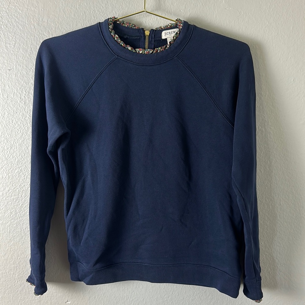 J. Crew Factory Woven Ruffle Floral Hem Pullover Sweater